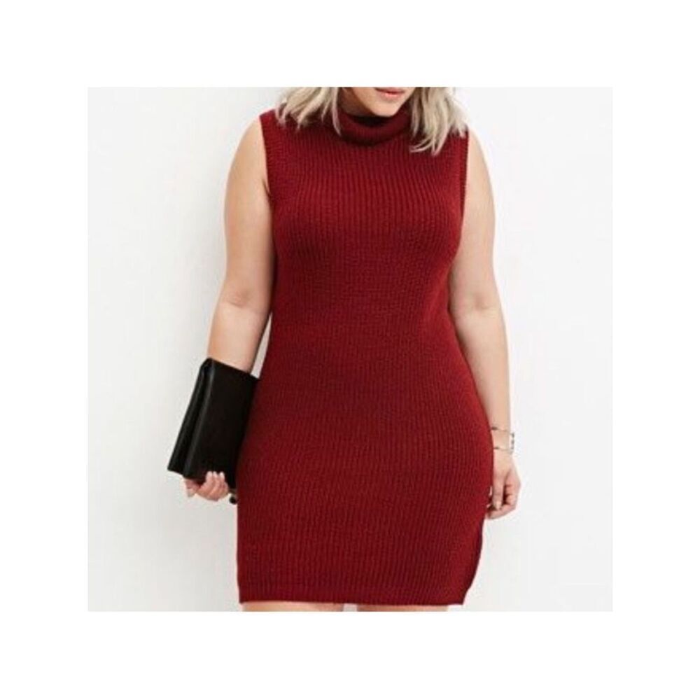 Forever 21 Sleeveless Turtleneck Mini Dress - Burgundy